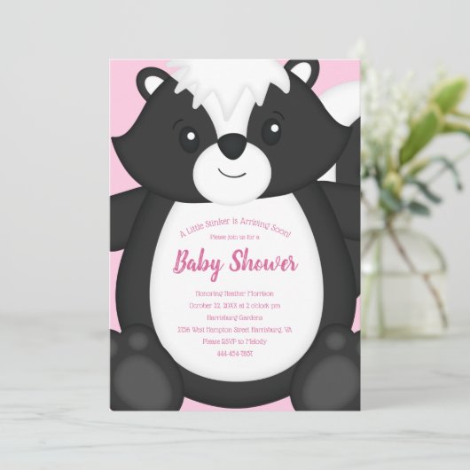 Skunk Baby shower Roze Kaart (Staand voorkant)