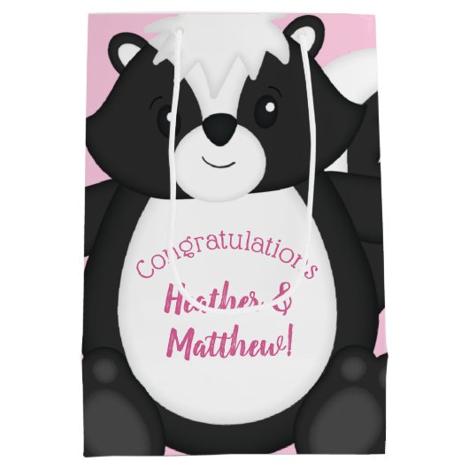 Skunk Baby shower Roze Medium Cadeauzakje (Achterkant)