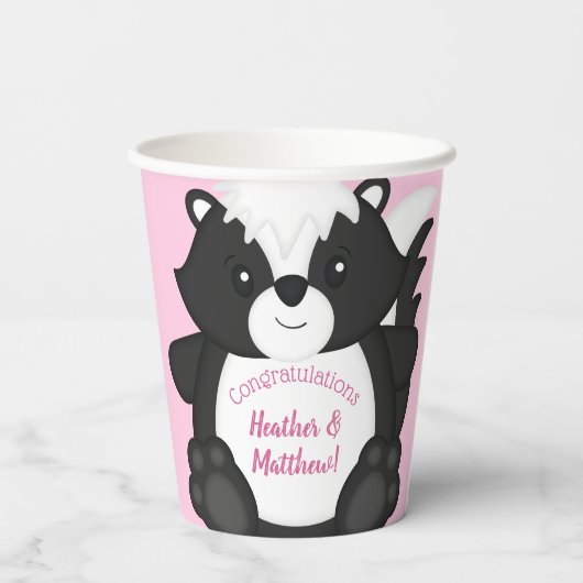 Skunk Baby shower Roze Papieren Bekers (Achterkant)