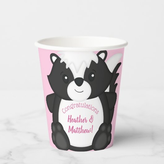 Skunk Baby shower Roze Papieren Bekers (Voorkant)