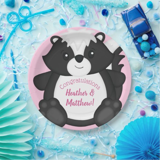 Skunk Baby shower Roze Papieren Bordje (Feest)