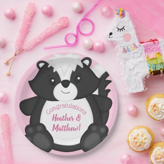 Skunk Baby shower Roze Papieren Bordje (Feest)