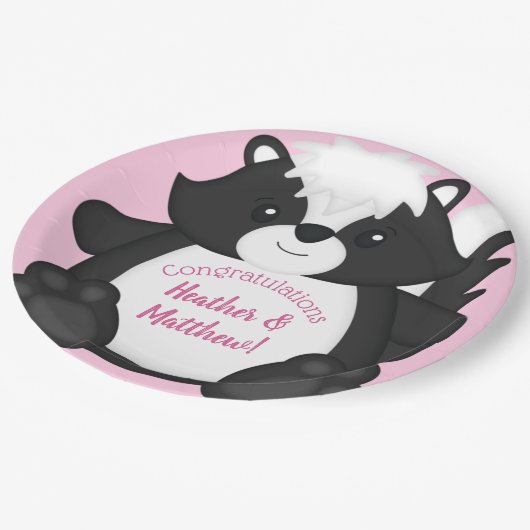 Skunk Baby shower Roze Papieren Bordje (Gekanteld)