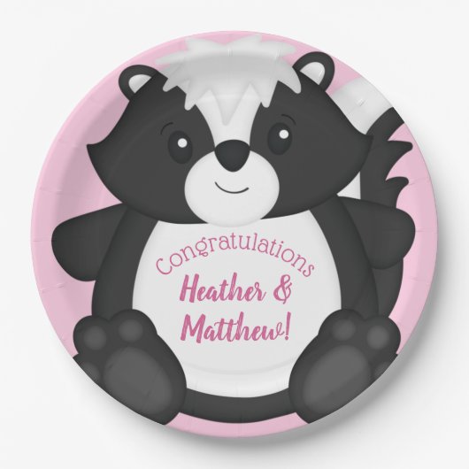 Skunk Baby shower Roze Papieren Bordje (Voorkant)