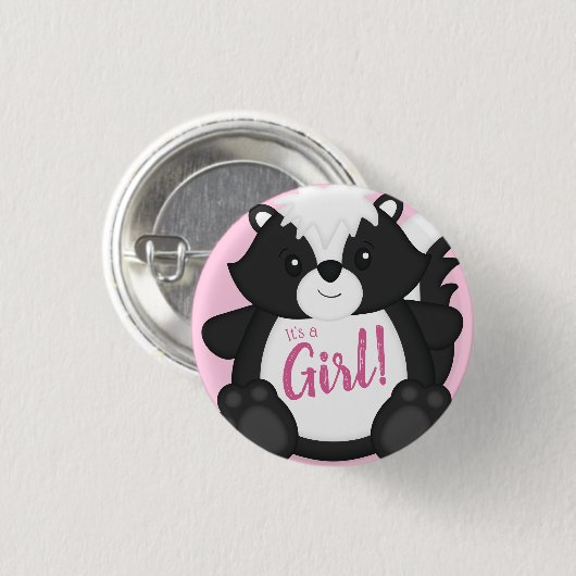 Skunk Baby shower Roze Ronde Button 3,2 Cm (Voorkant /achterkant)