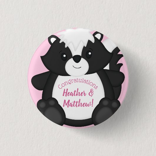 Skunk Baby shower Roze Ronde Button 3,2 Cm (Voorkant)