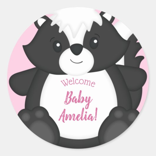 Skunk Baby shower Roze Ronde Sticker (Voorkant)