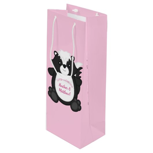 Skunk Baby shower Roze Wijn Cadeautas (Voorkant Gekanteld)