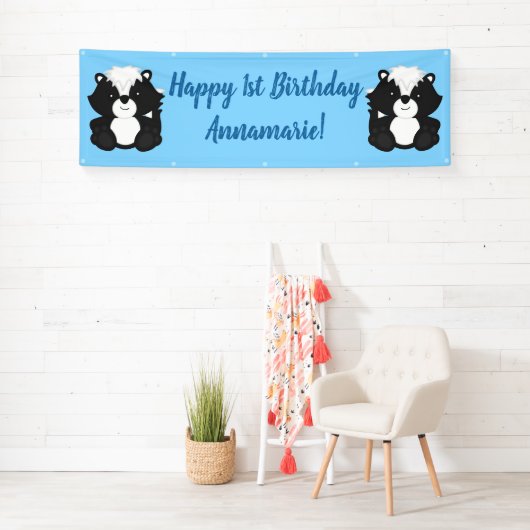 Skunk Birthday Party Blue Spandoek (Insitu)