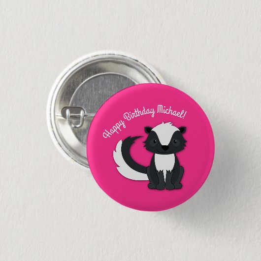 Skunk Birthday Party Kinder roze Button (Voorkant /achterkant)
