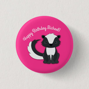 Skunk Birthday Party Kinder roze Button