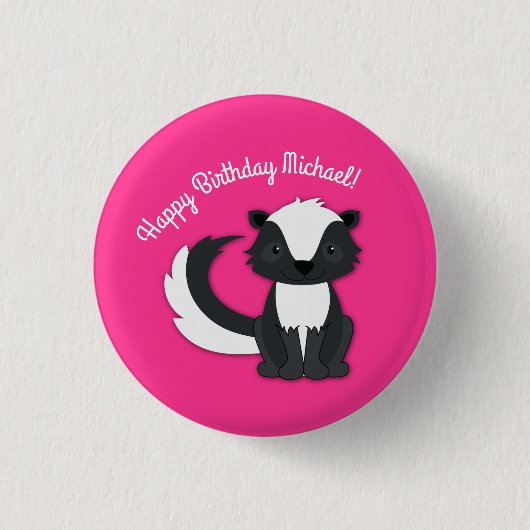 Skunk Birthday Party Kinder roze Button (Voorkant)