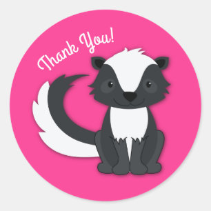 Skunk Birthday Party Kinder roze Ronde Sticker
