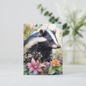 Skunk Bloemen Portret Kunst Briefkaart (Staand voorkant)