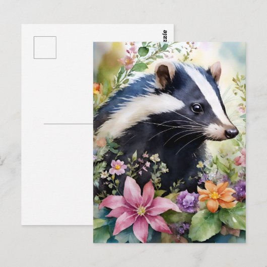 Skunk Bloemen Portret Kunst Briefkaart (Voorkant / Achterkant)