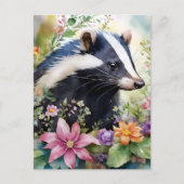 Skunk Bloemen Portret Kunst Briefkaart (Voorkant)