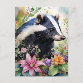 Skunk Bloemen Portret Kunst Briefkaart