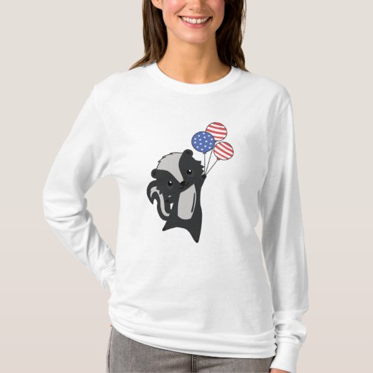 Skunk Funny Cat 4 juli Amerikaanse vlag T-shirt (Voorkant)