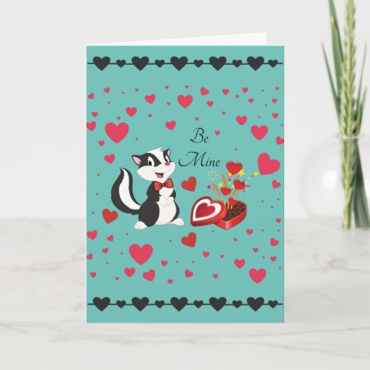 Skunk Happy Valentine's Day Schattigee Harten Kleu Feestdagen Kaart (Voorkant)
