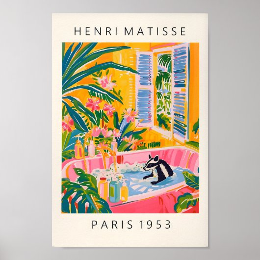 Skunk in bad Art Print, Dopamine Badkamer Deco Poster (Voorkant)