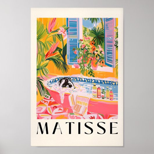 Skunk in Bad Poster, Mid Century Poster, Roze Poster (Voorkant)