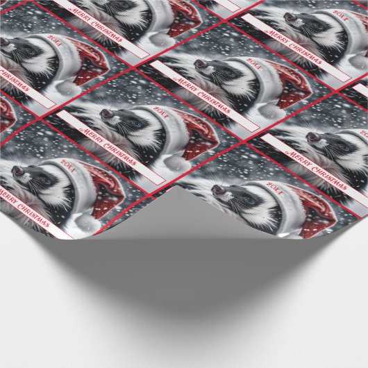 Skunk in Santa Hat Cadeaupapier (Hoek)