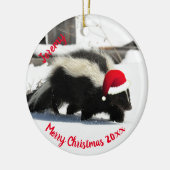 Skunk in Santa Hat Ceramic Ornament (Links)