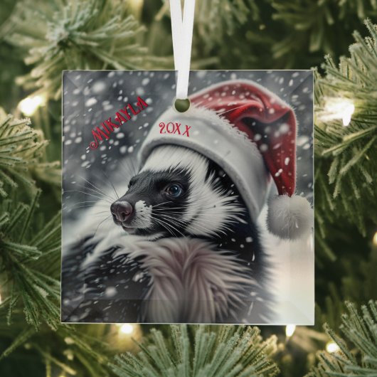 Skunk in Santa Hat Keramisch Ornament (Insitu)