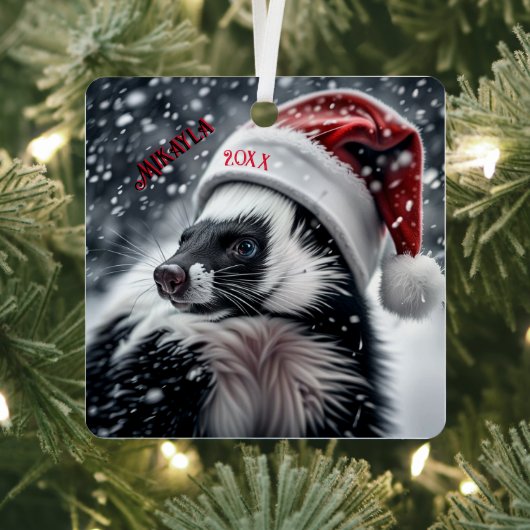 Skunk in Santa Hat Keramisch Ornament (Insitu)