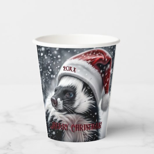 Skunk in Santa Hat Keramisch Ornament Papieren Bekers (Voorkant)