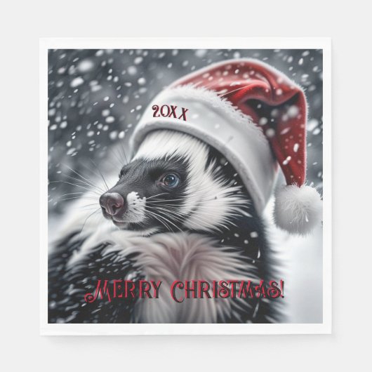 Skunk in Santa Hat Keramisch Ornament Servet (Voorkant)