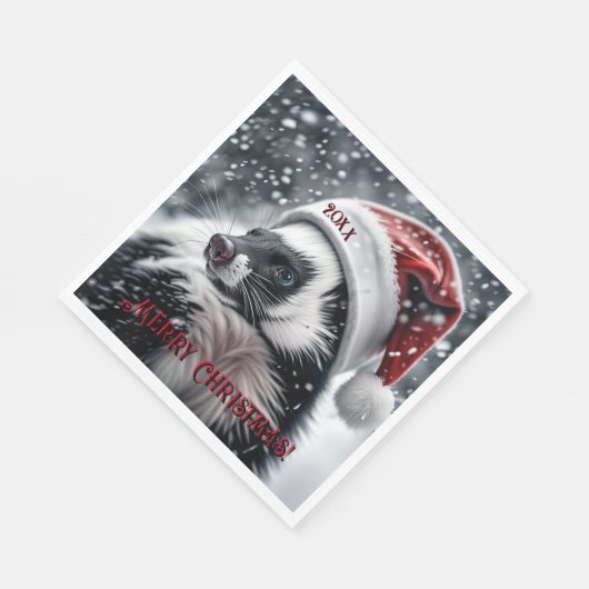 Skunk in Santa Hat Keramisch Ornament Servet (Hoek)