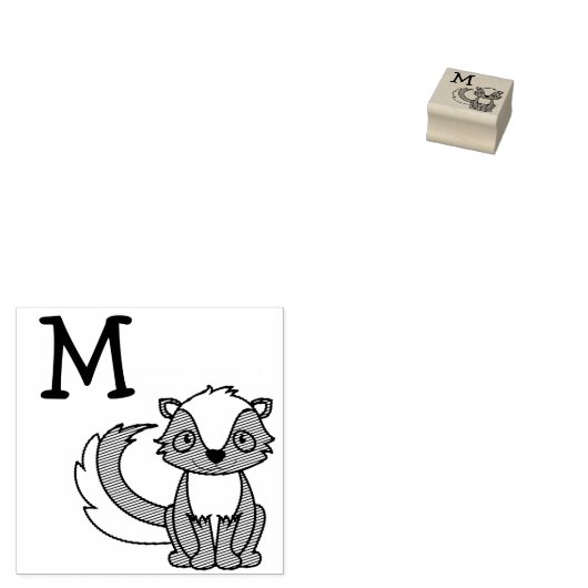 Skunk Kind Leuk Woodland Dier Monogram Initiaal Rubberstempel (Gestempeld)