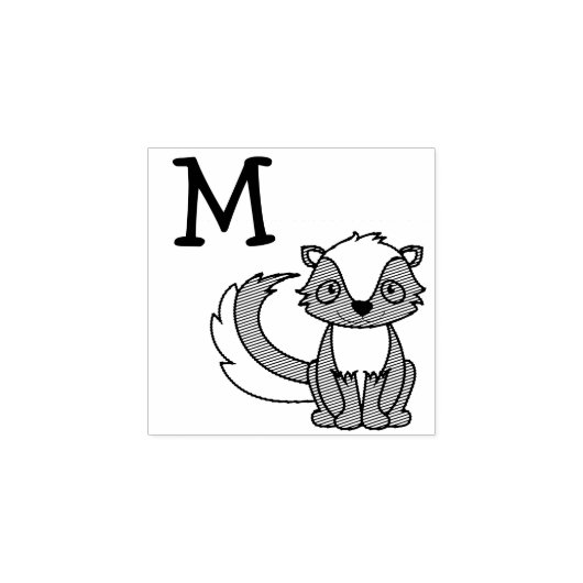 Skunk Kind Leuk Woodland Dier Monogram Initiaal Rubberstempel (Afrduk)