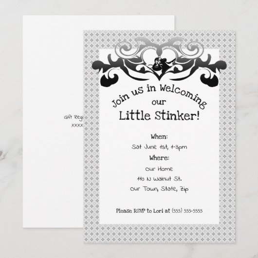 Skunk Little Stinker Baby shower Kaart (Voorkant / Achterkant)