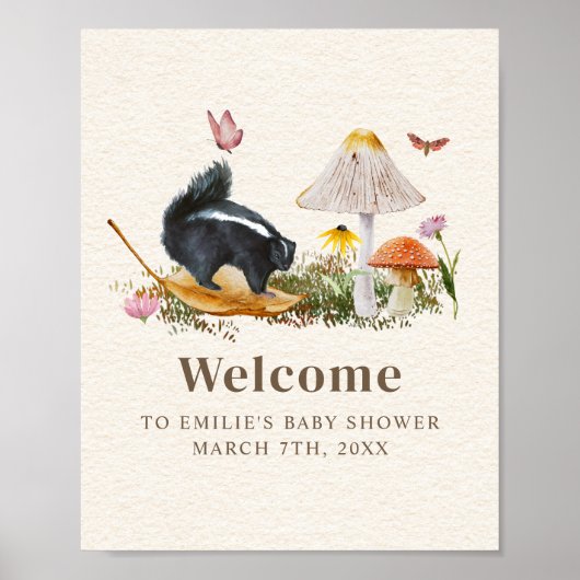 Skunk Little Stinker Girl Baby shower Floral Poster (Voorkant)