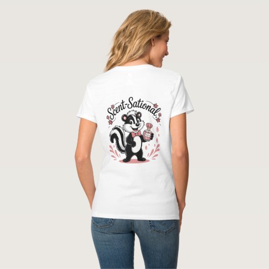 Skunk met parfum flesontwerp t-shirt (Achterkant volledig)