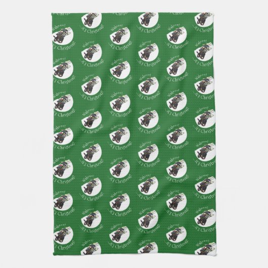 Skunk op een gesleed is Kerstmis! Slapende Cartoon Theedoek (Verticaal)