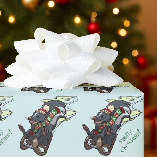 Skunk op slee stinkende kerst sleeën Cartoon Cadeaupapier