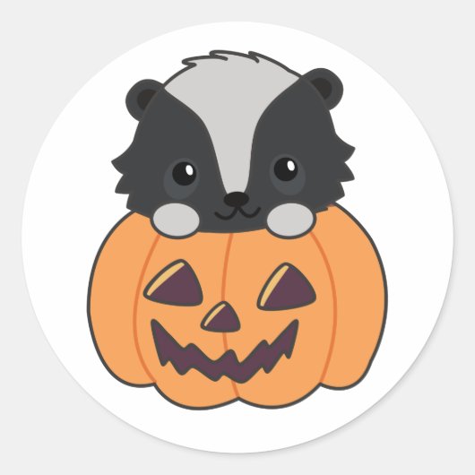 Skunk Pompoen Leuke Skunks Happy Halloween Classic Ronde Sticker (Voorkant)