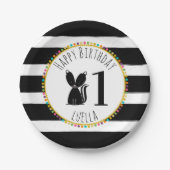 Skunk Pompom Stripes Birthday Papieren Bordje (Voorkant)
