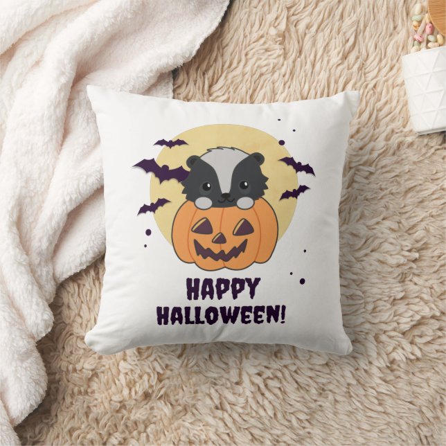 Skunk Pumpkin Cute Skunks Happy Halloween Kussen (Deken)