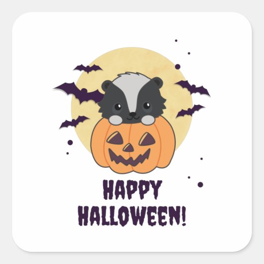 Skunk Pumpkin Cute Skunks Happy Halloween Vierkante Sticker (Voorkant)