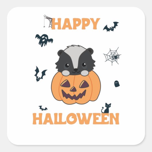 Skunk Pumpkin Cute Skunks Happy Halloween Vierkante Sticker (Voorkant)