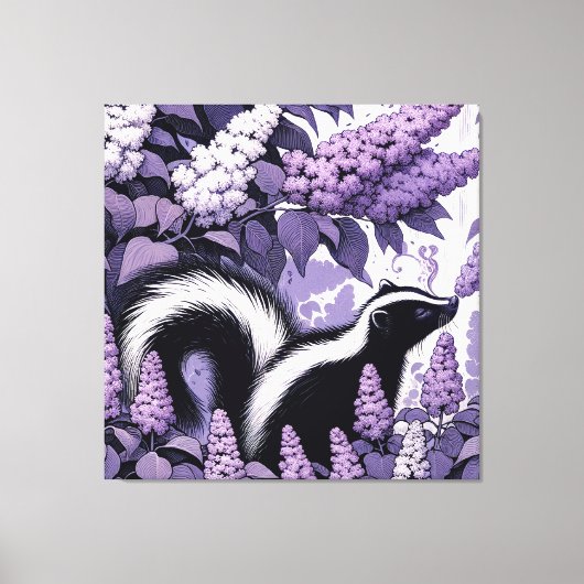 Skunk Skunks en Lila Struik Paarse Canvas Afdruk (Voorkant)