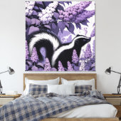 Skunk Skunks en Lila Struik Paarse Canvas Afdruk (Insitu (Slaapkamer))