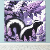 Skunk Skunks en Lila Struik Paarse Canvas Afdruk (Insitu (Houten vloer))