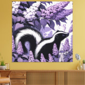 Skunk Skunks en Lila Struik Paarse Canvas Afdruk (Insitu (Woonkamer))
