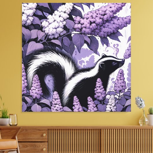 Skunk Skunks en Lila Struik Paarse Canvas Afdruk (Insitu (Woonkamer))