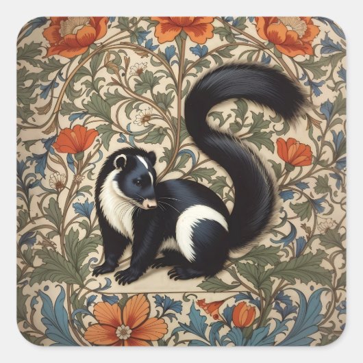  Skunk William Morris Geïnspireerd Vierkante Sticker (Voorkant)